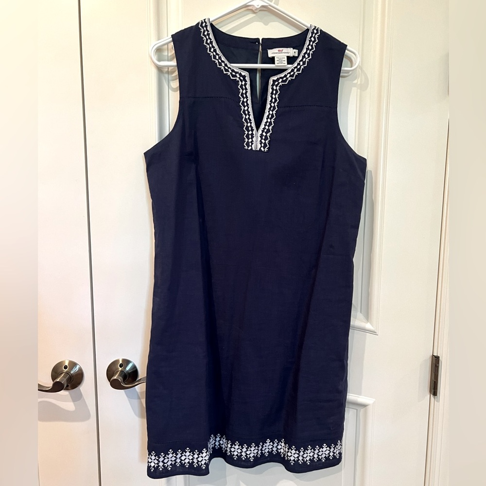 Vineyard Vines Navy Blue Sleeveless Embroidered Midi Dress